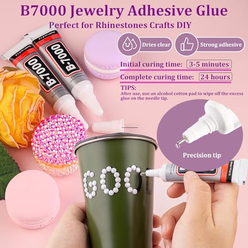 6000Pcs 3mm White Flatback Resin Rhinestones Kit with B7000 Glue for Crafts