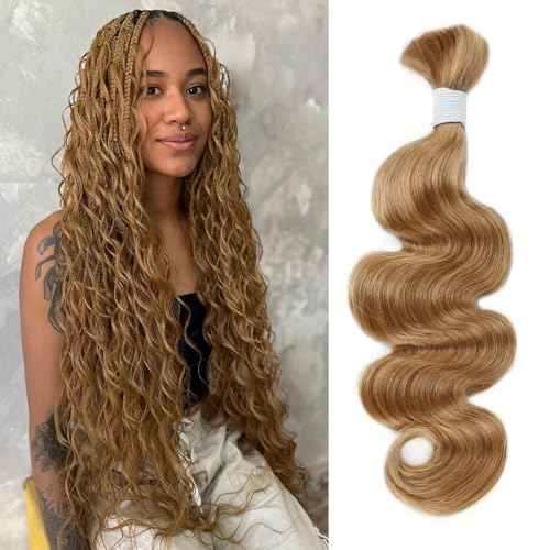 Body Wave Bulk Human Hair For Braiding #27 Honey Blonde Boho Braids Human Hair Brading Hair Extensions 100g One Bundle Wet and Wavy Human Braiding Hair For Boho Braids(20inch, Honey Blonde)