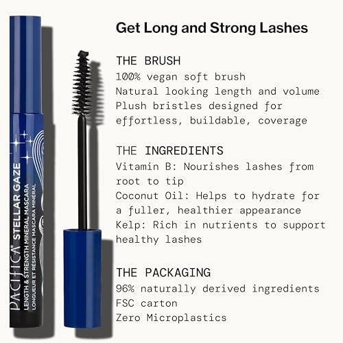 Pacifica Stellar Gaze Mascara - Supernova Black, Glass Vial