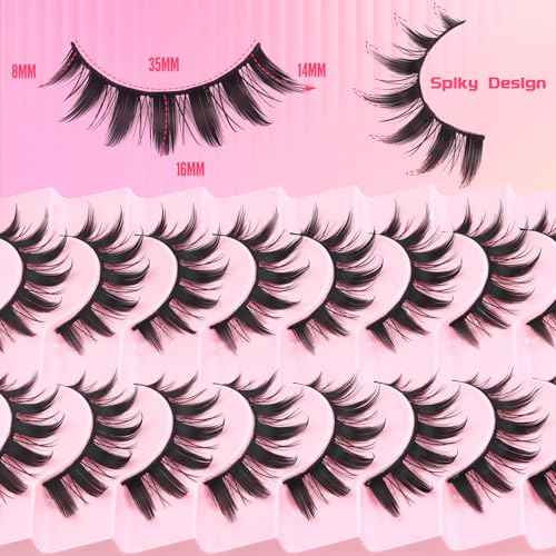 Ahrikiss Lashes Spiky Manga Lashes Anime False Eyelashes 8 Pairs Faux Mink Lashes Cosplay Thick Fake Eyelashes Soft Strip Lashes 8-16mm Wispy Fake Lashes Natural Look (Doll)