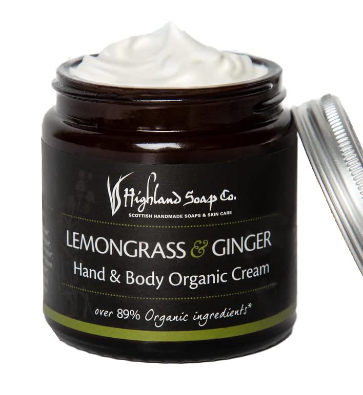 The Highland Soap Company Organic Hand & Body Cream, 4-Ounce Jar (Lemongrass & Ginger)