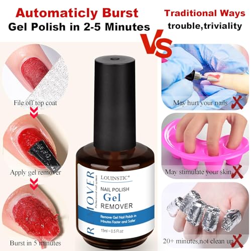 LOUINSTIC Fast Gel Nail Polish Remover 15ml - Acetone-Free Burst Formula