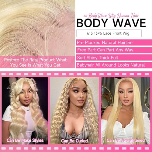 Cloudeer 613 Blonde Human Hair Lace Front Wig 13x6 Body Wave, Natural & Dyed Ready