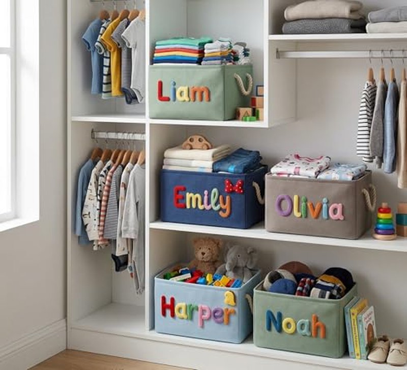 Personalized Fabric Storage Baskets with Custom Name Embroidery