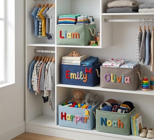 Personalized Fabric Storage Baskets with Custom Name Embroidery
