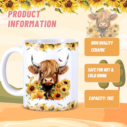 Graduation Highland Cow Gifts Set Include Highland Cow Makeup Bag Stickers Cute Sunflower Butterfly Coffee Mug Keychain for Women Mothers Day Housewarming Party