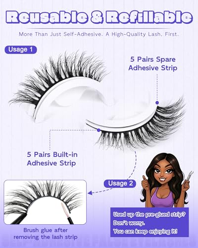 Self-Adhesive Eyelashes 12mm Wispy - Pre-Glued Press On Lashes