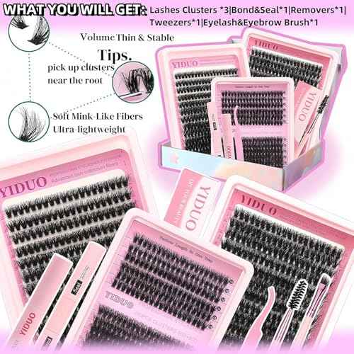 Lashes Clusters Kit Gift Packs 3 Styles 760Pcs with 2X Bond&Seal Volume Soft False Eyelash Extension 80D+100D D Curl Wispy Natural DIY Individual Fake Eyelashes Box for Beginners Bulk Pack