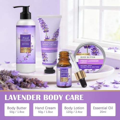 Lavender Spa Gift Set for Women - 17-Piece Bath & Body Care Kit with Candle & Tote