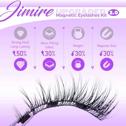 Cat Eye Magnetic Eyelashes Natural Look Wispy Magentic Lashes Reusable Magnetic Eyelashes with Applicator No Glue Needed Press on Magnetic Lashes by JIMIRE Quick to Wear by JIMIRE