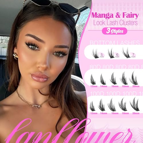 Spiky Manga Eyelash Clusters D Curve 12-20mm with Bottom Lashes