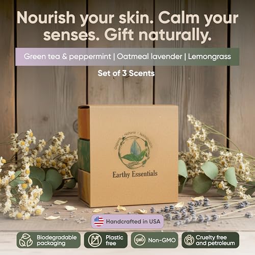 Organic Bar Soap Set ? Handmade Natural Soap Bars with Essential Oils ? Oatmeal Lavender, Lemongrass & Green Tea Peppermint (3.25 oz Each, 3 Bars)