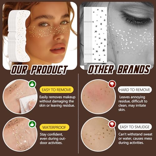 Gold Glitter Freckles Temporary Face Tattoos - 10 Count