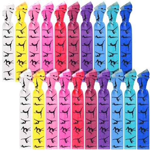 BBTO 20 Pieces Girls Gymnastics Hair Ties Gymnastic Hair Bands Accessories Stuff Ribbon Ponytail Holders No Crease Sport for Christmas Women Team Gifts(Cute Colors)