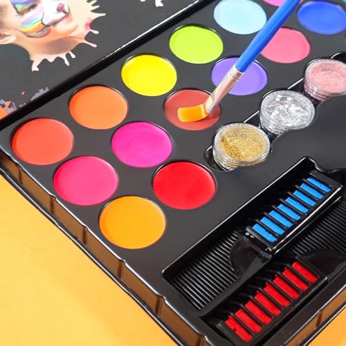 UV Blacklight Face Paint Set - 15 Neon Colors Water-Activated