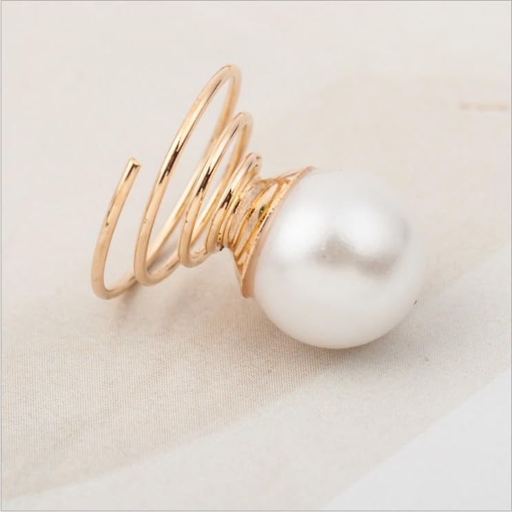 E EMZHOLE Boho Pearl Hair Accessories - Spiral Hair Pins, Gold Studs, Swirl Rings for Women and Girls (02)