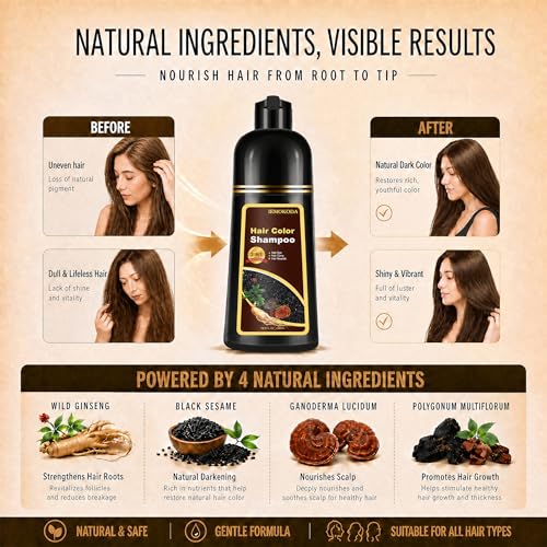 3-in-1 Brown Hair Dye Shampoo for Instant Color & Conditioning