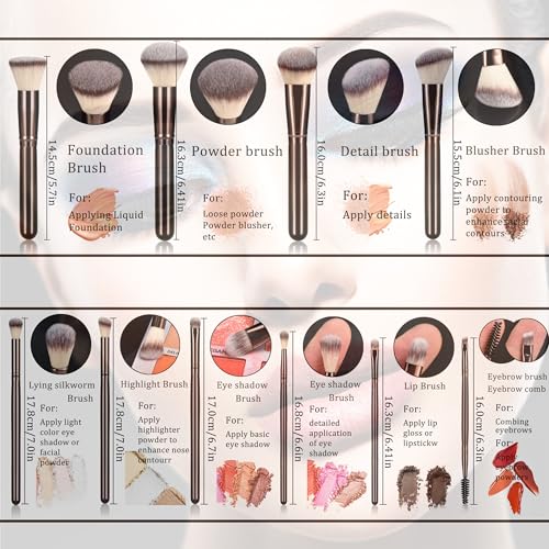 10-Piece Makeup Brush Set with Synthetic Bristles & Wooden Handles