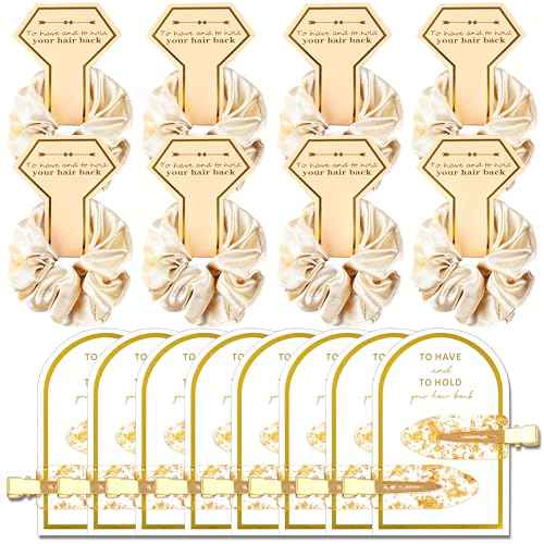 Zkptops 24Pcs Bridesmaid Proposal Gifts Bulk Cute Golden Glitter Hair Clips Soft Silk Satin Scrunchies Set for Bridal Wedding Bachelorette Party Favors Gift Bridesmaid Hair Accessories for Women Girls
