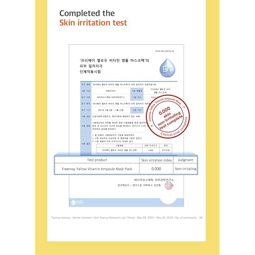 freemay Yellow Vitamin Ampoule Mask 27ml (0.91 fl oz) ¡¿ 10 Sheets ? Vitamin Complex for Hydration & Revitalizing, Vegan Facial Sheet Mask for Nourishing Glow
