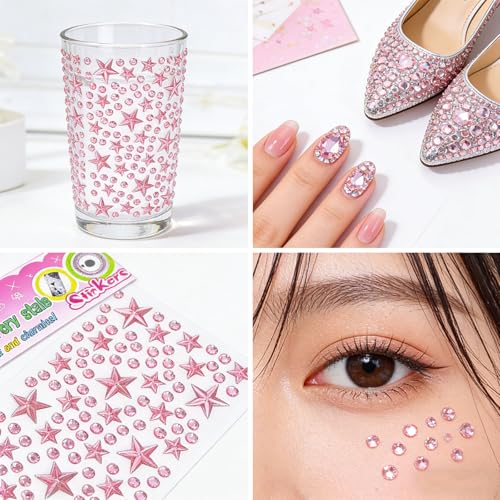 Pink Star Face Gems Stickers - Self-Adhesive Rhinestones
