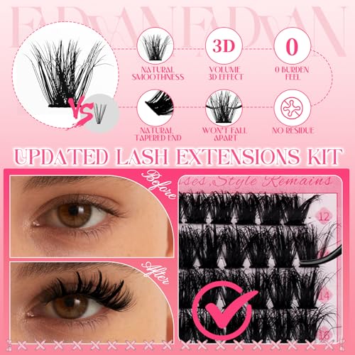 FADVAN Lash Clusters 100D Long 12-20mm Lash Spikes Eyelash Clusters Volume Individual Lashes DIY Spiky Lash Extension Mega Cluster Eyelash Extensions Mink Strips Lashes Thick