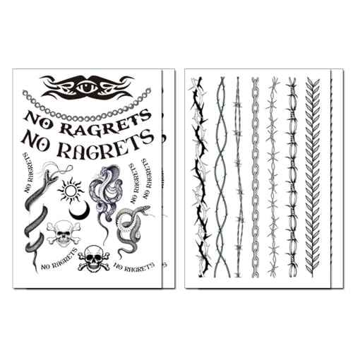 4 Sheets No Ragrets Temporary Tattoos Barbed Wire Temporary Tattoos Halloween Costume Tattoo