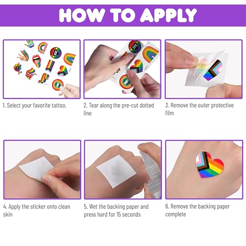 120 PCS Pride Rainbow Temporary Tattoos Waterproof