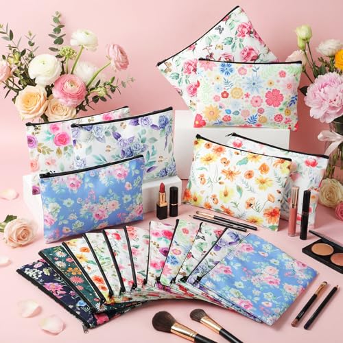 Hillban Vintage Floral Makeup Bags - 36 Pcs Inspirational Canvas Pouches