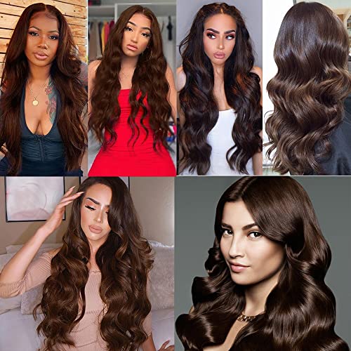 #4 Brown Body Wave Human Hair Bundles - 3 Pack, 12-34 Inch