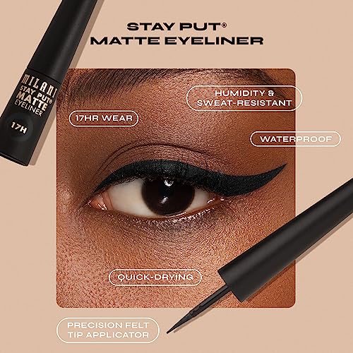 Milani Stay Put Matte Liquid Eyeliner - Black, Waterproof, 17H Wear, Cruelty-Free, Vegan, Smudgeproof, Long Lasting