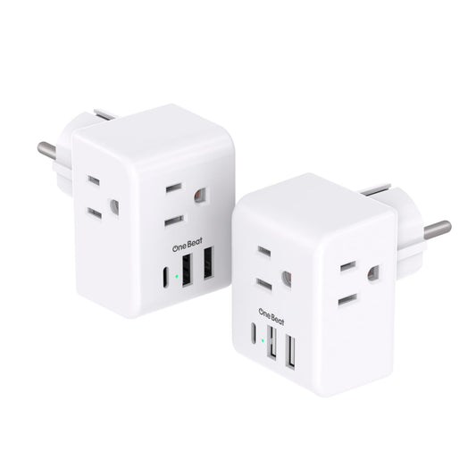 2 Pack Germany France Travel Plug Adapter with 3 Outlets 3 USB Charging Ports(1 USB C), Type E/F International Power Adapter, Travel Essentials US to Europe France Germany South Korea Netherlands