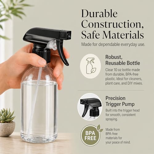 10 oz Plastic Spray Bottles 2-Pack - Leakproof, Adjustable Nozzle for Cleaning, Plants, Pet Care
