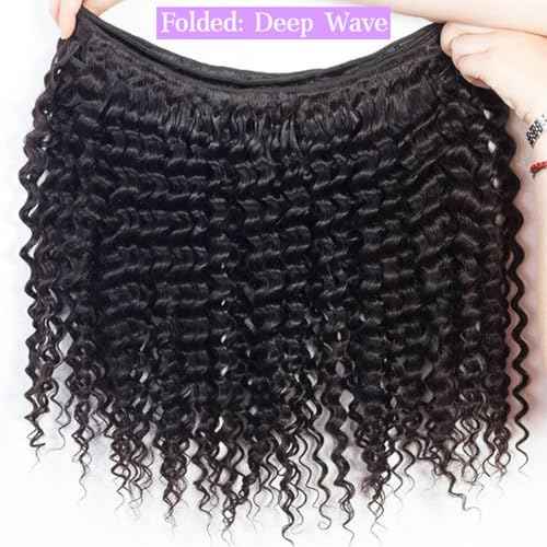 30 Inch Deep Wave Human Hair Bundles 1 Bundle Deep Wave Bundles 100% Unprocessed Brazilian Virgin Hair Curly Bundles Hair Extensions Real Human Hair Wavy Quick Weave Bundle Natural Black