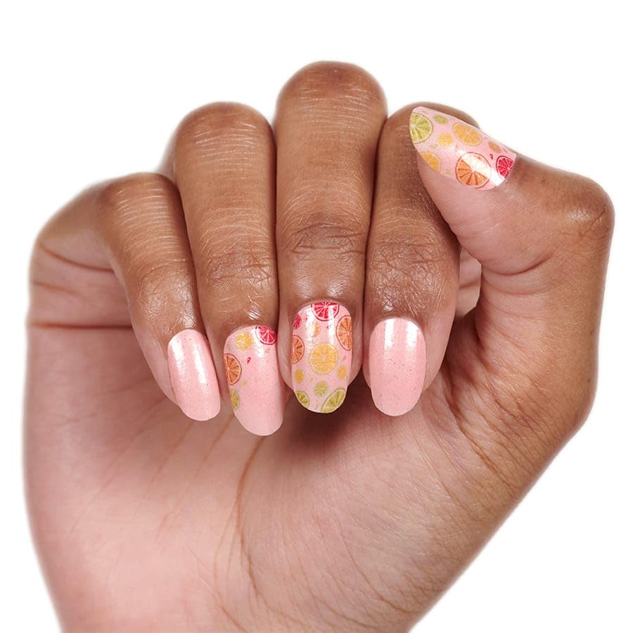 Main Squeeze - Color Street Nail Strips (Fruit Punch 2021), Lemon, Lime, Orange, & Grapefruit Slice Designs on Pink Background (FDS595)