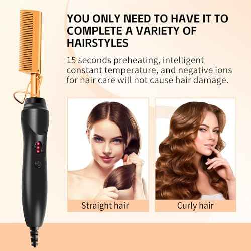 Hot Comb Set 21Pcs, Electric Hair Straightener Pressing Comb for Black Hair with Wig Wax Stick, Lace Band, Rat Tail Comb & Salon Clips
