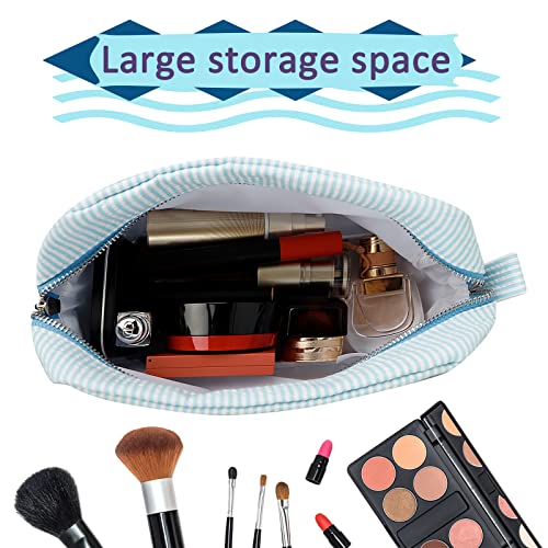 Lightweight Seersucker Makeup Bag for Women - Large Organizer