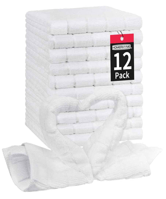 HOMERHYME Microfiber Washcloths Face Towel, 12 Pack White Towels Fingertip Washcloth, Soft Lint Free Quick Dry Bulk Absorbent Reusable Wash Cloths for Bathroom, Salon, Spa, Gym
