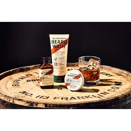 Duke Cannon Bourbon Beard Oil - Travel Size 1 fl. oz | Premium Apricot Kernel, Argan, & Jojoba Oils | Softens & Conditions | Woodsy Oak Barrel Scent