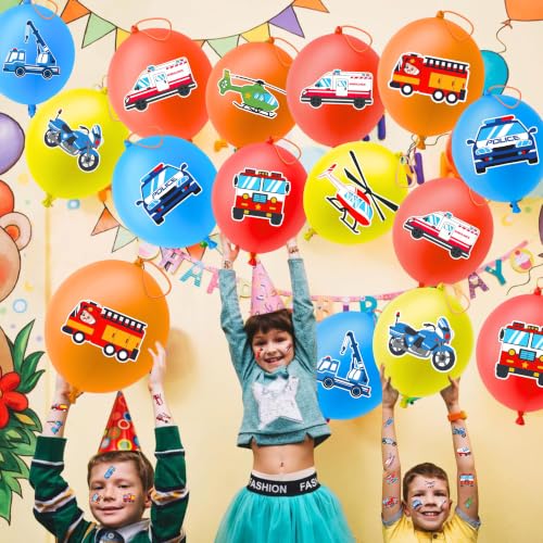 Emergency Vehicle Party Favors Set 72-Piece with Balloons & Tattoos