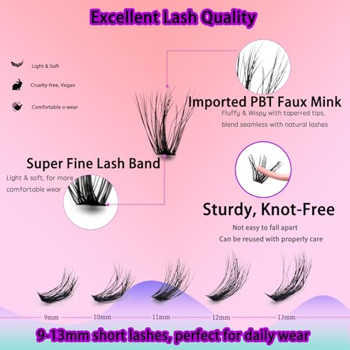 DAODER Lash Clusters Kit 640Pcs Wispy Fluff Eyelashes 9-13mm D Curl