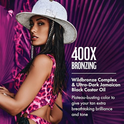 Brown Sugar Double Dark Sexy Side Tanning Lotion, 400X Wildbronzer with Jamaican Black Castor Oil, Double Carrot Oil, Hyaluronic Acid & Peptides, 7.5 Fl Oz