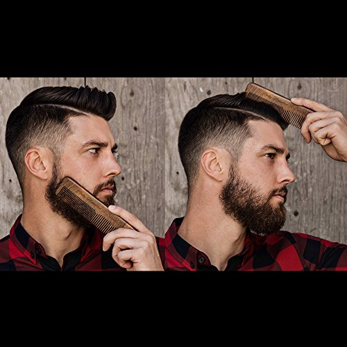 Hair Comb - Wood with Anti-Static & No Snag with Fine and Medium Tooth for Head Hair, Beard, Mustache with Premium Carrying Pouch in Design in Gift Box