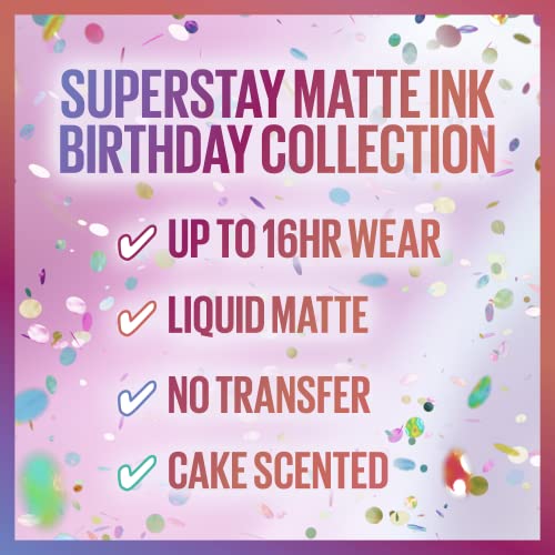 MAYBELLINE New York Super Stay Matte Ink Liquid Lipstick, Transfer-Proof, Long-Lasting, Limited-Edition Birthday-Cake-Scented Shades, Guest of Honor, 0.17 Fl Oz