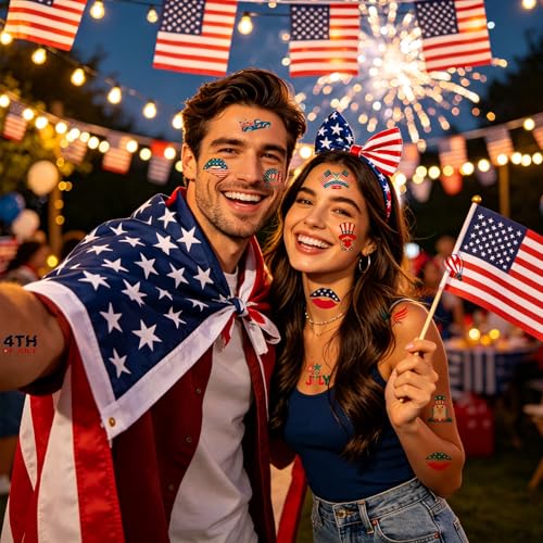 100 Pc Patriotic Temporary Tattoos - 9 Sheets 4th of July USA Flag