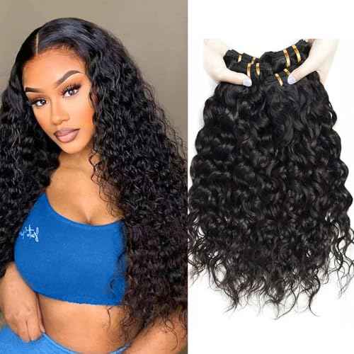 Water Wave Human Hair Bundles 20 20 20 Inch, Curly Bundles Human Hair Wet and Wavy, Soft Brazilian Weave Extensions for Black Women, 285g-300g