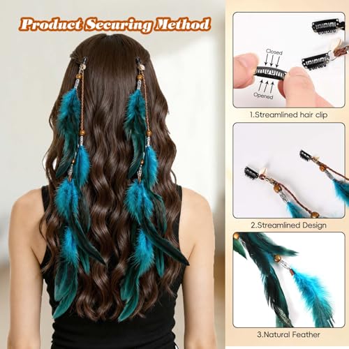 Feather Hair Extensions Clip-in Boho Accessory 3pc Set