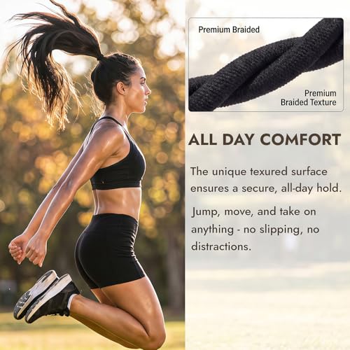 Black Hair Ties No Damage - Organic Ponytail Holders for All Hair Types - 4mm Elastics, 32 Count - Variation: Black