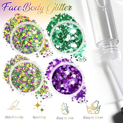 4-Color Body Glitter Makeup Kit | Gold Green Purple Chunky Glitter