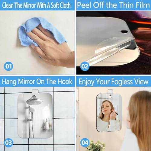Fogless Shower Mirror 8x6 Inch - Shatterproof Travel & Camping
